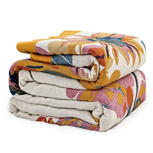 100% Cotton Throw Blanket for Bed Couch Summer 98''x 98'' Super Soft Muslin Blankets Warm Boho Quilt Lightweight Farmhouse Decorative Bed Blankets
