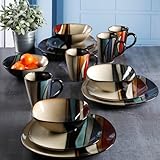 Gibson Elite Althea 16 Piece Reactive Glaze Dinnerware, Multicolor -, Service for 4 (16pcs), Red