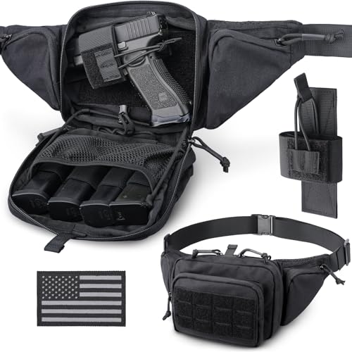 WYNEX Concealed Carry Fanny Pack Pistol Pouch, Tactical Fanny Pack Handgun Pouch with Universal Pistol Holster CCW EDC Waist Pack of Adjustable Paracord Suspension System for Men