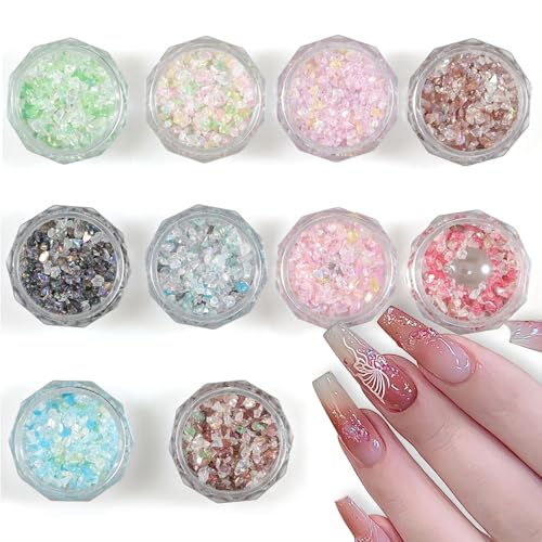 DANNEASY 10 Boxes Colorful Zircon Mini Nail Gems, Translucent Small Nail Rhinestones, 3D Nail Design Charms, Mini Diamond Stones Nail Art Decoration for Salon Nails Supplies