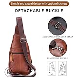 BULLCAPTAIN Genuine Leather Sling Bag with USB Charging Port Multi-pocket Chest Bag for Men Hiking Travel Daypack XB-129(Brown)