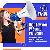 ThunderPower THUN450 1200 Yard Sound Range 35 Watt Portable PA Bullhorn Megaphone Speaker with 3 Megaphone Modes, Loud Blue Hand Held Bull Horn/Mega Phone, Electric Megahorn