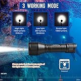 ORCATORCH D550 Dive Light 1000 Lumens Scuba Diving Flashlight 3 Modes IP68 Waterproof Underwater Lights Night Dive Submarine Torch with Wrist Mount for Outdoor Exploration Under Water Sports