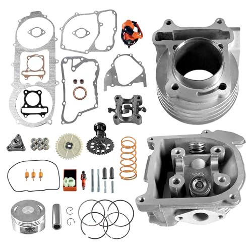 69mm Valve GY6 100cc Bore Cylinder Rebuild Kit,50mm Bore Upgrade, Racing CDI, Ignition Coil, Spark Plug & Clutch Spring for 49CC 50CC 139QMB Moped Scooter Engine