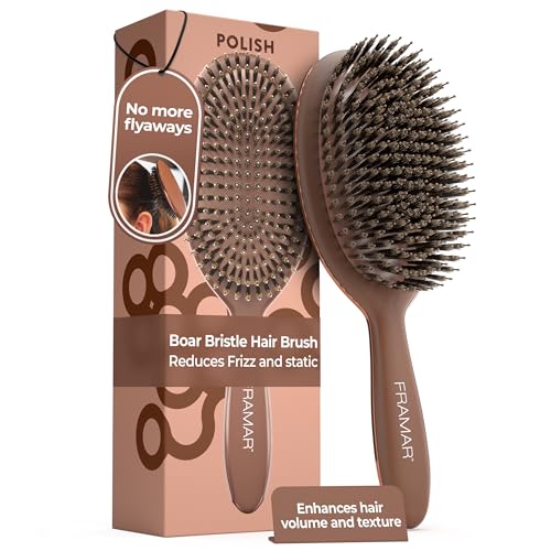 FRAMAR Soft Boar Bristle Hair Brush For Women – Boars Hair Brush For Women, Boar Brush For Fine Hair, Hairbrush For Fine Hair, Soft Bristle Brush For Slick Back, Volume and Shine - Chocolate