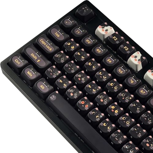 Mao Height Cat Shape Theme keycaps PBT keycaps Customized keycap Set Suitable for 61/87/104/108 Cherry MX Switch and Other Mechanical Keyboards (Black)