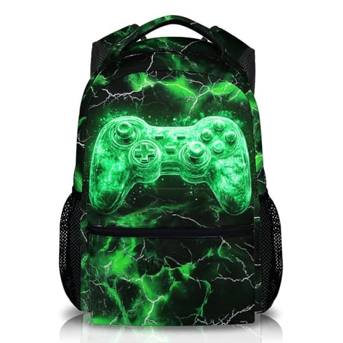 Kids Backpack, Cool Green Gamer Bookbag for Boys 6-8, Boys Gift for Birthday, 17 Inch Leisure Backpack for School Preschool Elementary Kindergarten