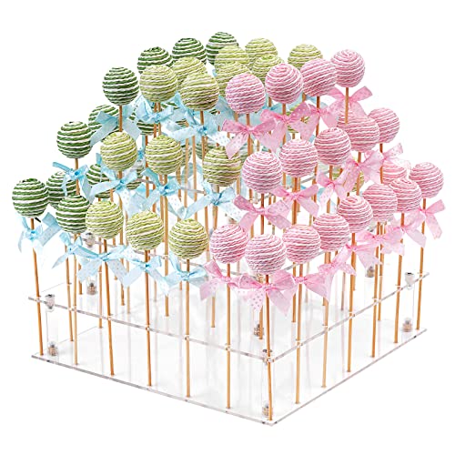 Acrylic Cake Pop Display Stand, ANMEISH 2023 Upgraded 56 Hole Clear 3 Tier Square Lollipop Holder, Ideal for Weddings Baby Showers Birthday Party Anniversaries Holiday Candy Decorative