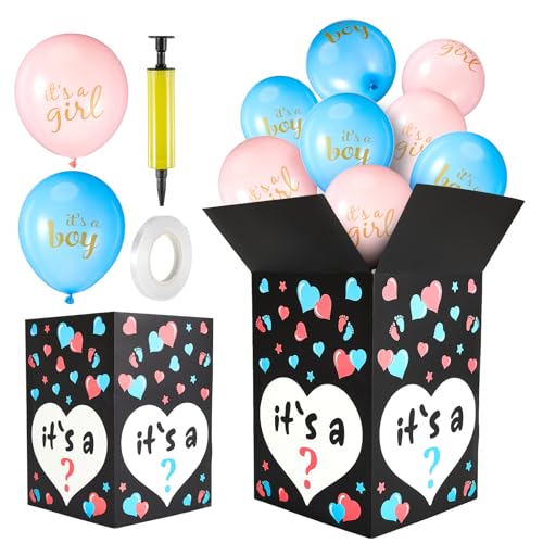 Ireer Gender Reveal Balloon Box with 16 Latex Baby Balloon Release Box Funny Ideas for Gender Reveal Party Decorations Supplies(Boy or Girl)