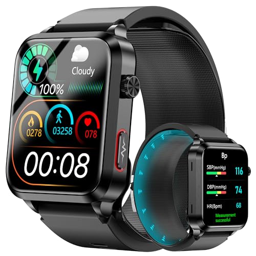 hellibito Blood Pressure Smart Watch, Air Bag Pump Cuff, 1.92" lPS Health Fitness Tracker,Heart Rate Blood Oxygen Sleep Monitor, Data Sharing Pedometer, Activity Tracker for Android iOS Men and Women