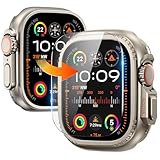Goton Metal Case Compatible for Apple Watch Ultra 2 2024 Ultra Screen Protector 49mm, Rugged Bumper Tempered Glass 49 mm with Back Cover Natural Titanium