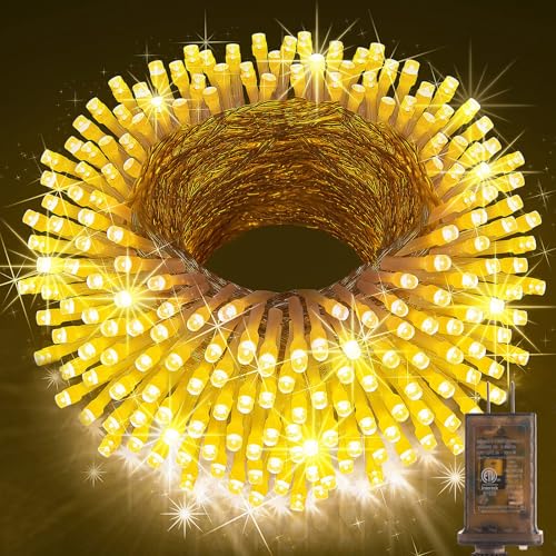 KNONEW 403ft 1000 LED Christmas String Lights Outdoor 8 Modes & Timer Fairy Light Plug in Waterproof LED String Lights for Xmas Yard Tree Wedding Party Holiday Decorations (Warm White)
