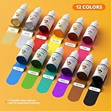 12 Food Coloring Set,10 Colors Vibrant Food Dye & 2 Edible Metallic Gold Paint Food Grade Tasteless Liquid Baking Food Coloring for Cake Fondant Icing Making DIY Supplies Kit - 0.35 Fl. oz/Bottles