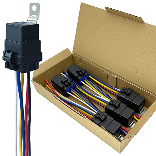 irhapsody 5 Pack 40/30 AMP 12V DC Waterproof Relay Kit with Heavy-Duty Pigtail, 5-PIN SPDT Automotive Relay