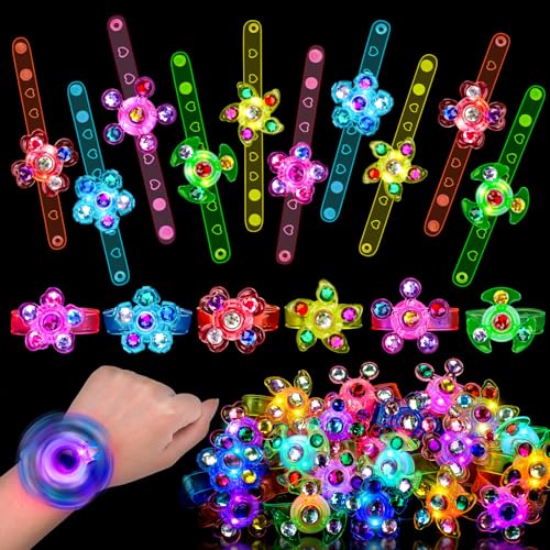 24PCS LED Light Up Fidget Spinner Bracelets Glow Party Favors Bulk for Kids 4-8 8-12 Summer Goodie Treat Bag Stuffers Treasure Box Toys Carnival Prizes Birthday Return Gifts for Boys Girls
