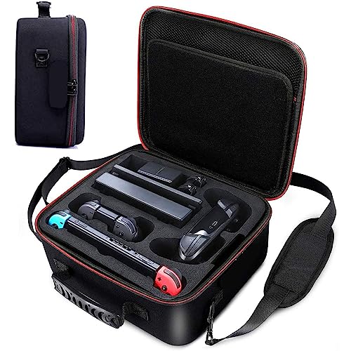 Switch Case Storage Bag for Nintendo Switch/Switch OLED with 21 Game Cards Slot, Portable Carrying Travel Bag Hard Protective Messenger Pouch for Console Pro Controller & Accessories (Black)