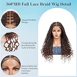 Olymei 24" 360° HD Full Lace Braided Wigs for Women Knotless Butterfly Box Braided Wigs with Boho Curly Ends Braided Lace Front Wigs with Baby Hair Human Hair Blended Short Braided Wig Brown