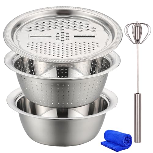 Germany Multifunctional Stainless Steel Basin,3-In-1 Multifunctional Stainless Steel Basin Strainer Set,Mpp8 German Stainless Steel Shredding & Drainage Chopping Basin (11.02In)