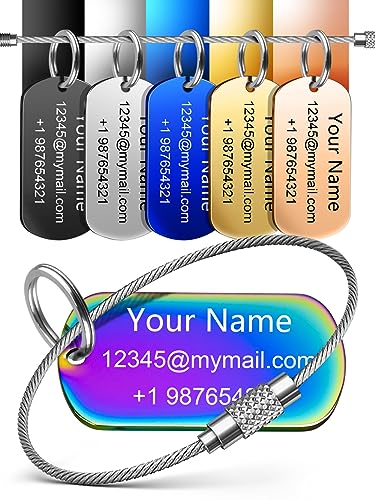 4 Pack Personalized Luggage Tags for Suitcases and Backpacks - Stainless Steel Metal Unique Custom Traval Bag Name Tags for Kids, Women, Luggage, Baggage, Cute and Funny - Bulk Set (4 Pack)