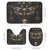 TOWINSFB 4Pcs Retro Star Moon Moth Shower Curtain Sets Bathroom Decor, Gothic Halloween Butterfly Scary Skull Shower Curtain with Non Slip Rug, Toilet Lid Cover, Bath Mat and 12 Hooks 72W x 72L