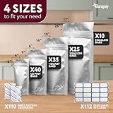 110pcs Mylar Bags for Food Storage - 10.6 Mil Thick 4 Sizes (10x5 Gallon, 25x1 Gallon, 35x1 Quart, 40x1/2 Pint), Resealable Bags with 110 Oxygen Absorbers & 112 Labels, Smell Proof & Heat Sealable