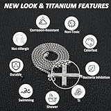 SanThree Pure Titanium Cross Necklace for Men 3mm Square Box Rolo Chain, Polished Skin Friendly Solid Titanium Round Link Cross Chain for Women Valentines Day Birthday Gift 23.62"