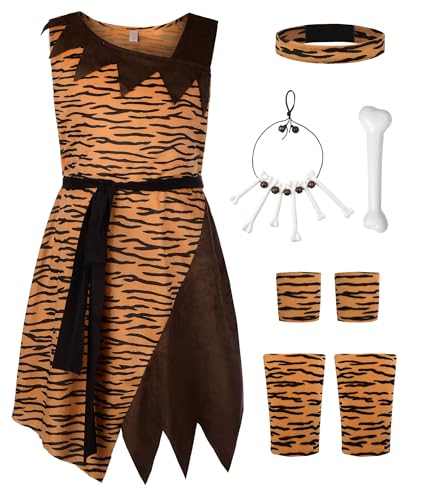 ReliBeauty Caveman Costume Kids with Accessories Dress up Halloween Historical Birthday,150