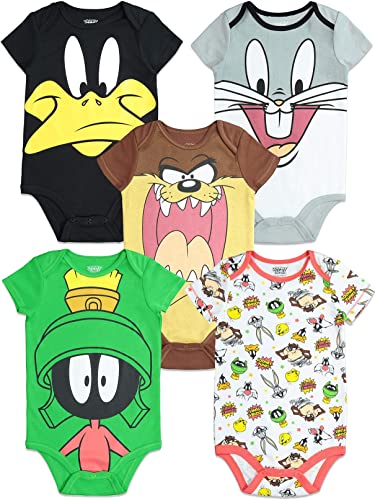 WARNER BROS LOONEY TUNES Buggs Bunny Marvin the Martian Daffy Duck Newborn Baby Boys 5 Pack Bodysuits Multi 3-6 Months