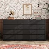 TAMUNE 63” Dresser Chest of Drawers 12 Drawer Dresser, Modern Dresser 12 Drawer Chest Dresser for Living Room Bedroom, No Handle Design, Black 15.7”D x 63”W x 31.5”H