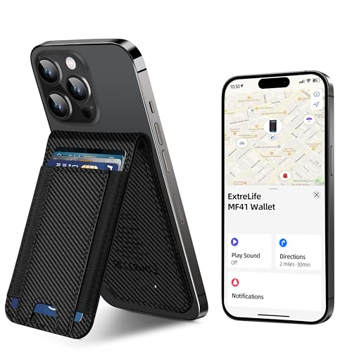 ExtreLife for Magsafe Wallet, Works with Apple Find My, 8-Card Holder, Adjustable Stand, Magnetic Wallet for iPhone 16/15/14 Pro Max/14 Pro/14/14 Plus/13/12 Series, RFID Blocking, Carbon Fiber