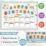 Decorably 97 Pcs Cutouts Boho Birthday Bulletin Board Set for Classroom with Borders, Birthday Chart for Classroom, School