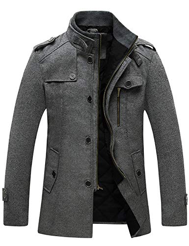wantdo Men's Winter Overcoats Windproof Wool Jacket Pea Coat Thick Grey Small