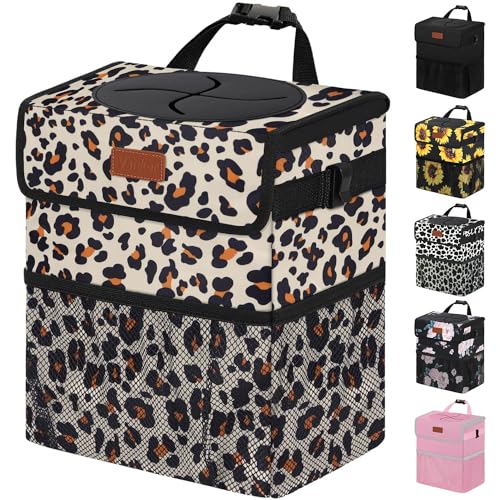 Vankor Cute Car Trash Can for Car, Car Accessories for Women Interior Car Can Trash Bag Hanging Automotive Car Garbage Cans Leopard Pattern