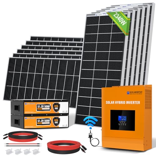 ECO-WORTHY 10.7KWH 2340W 48V Solar Power Complete System for Home Shed: 12pcs 195W Solar Panel + 1pc 5000W 48V All-in-one MPPT Solar Charge Inverter + 2pcs 48V 50AH Lithium Battery + Z-Bracket