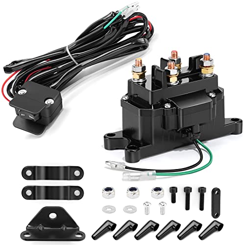 ovsor 12V 250A Winch Solenoid Relay Contactor Truck for ATV UTV 2000-5000lbs with & Contactor Winch Rocker Thumb Switch Kit and 6 Protecting Caps, for 63070, 62135, 74900, 2875714, 70715