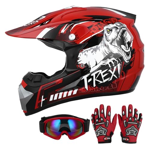 OUMURS DOT Youth Dirt Bike Helmet with Goggles & Gloves for 5-14 Years Old, Kid ATV Helmet for Youth Boys Girls, Four Wheeler Helmet Kids, Motocross BMX MX UTV Offroad Street Go Kart Riding Dirt Bike