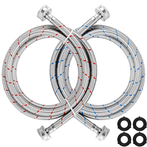 Cenipar Washing Machine Hoses 6FT straight Stainless Steel Burst Proof 2 Pack - Hot and Cold Water Supply Hoses Fit for ALL Washing Machine