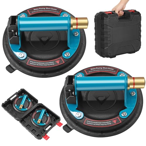 2 Pack Glass suction cups, 8" Heavy Duty Vacuum Suction Cup with Metal Handle and Brass Pump, Hand-held Glass Lifter for Glass, Granite, Window, 480lbs Load Capacity W/Free Carrying Case