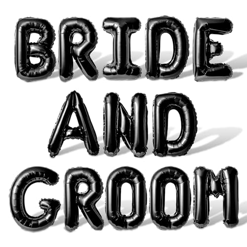 Letter Balloons - BRIDE AND GROOM 16" Inch Alphabet Letters Foil Mylar Balloon Engagement Party, Bridal Shower or Wedding Party Banner (Black)