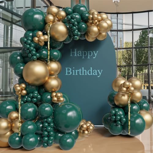 126Pcs Emerald Green and Gold Balloon Foil Tassel Green Golden Balloons Garlands Set for Baby Showers, Birthdays, Weddings Decoration Safari, Enchanted Forest Party 2025 New Year Graduation Kit