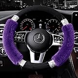 Achiou Rhinestone Fluffy Steering Wheel Cover - Comfortable Non-Slip Luxury Faux Wool, Universal Fit for 14.5" to 15" Steering Wheels