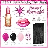 Hot Pink and Black Birthday Decorations with Black Hot Pink Confetti Balloons Happy Birthday Foil Balloons Fringe Curtains for Black and Pink Happy Birthday Decorations for Women Adults