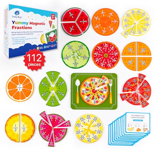 112 PCS Yummy Magnetic Fractions - Magnetic Fraction Tiles & Circles, Bars, Classroom Math Manipulatives, Fraction Manipulatives for Elementary Teachers 2nd, 3rd, 4th, 5th Grade - Simply Magic