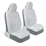 Carbella Plush Sherpa Fleece, 2 Pack Gray Seat Cover for Cars with Soft Cushioned Touch, Cute Automotive Interior Protector for Trucks Van SUV