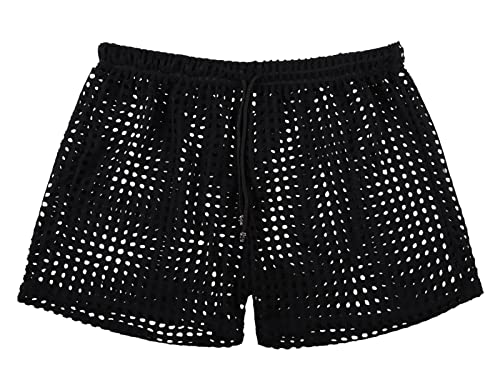 Panegy Men Workout Fishnet Boxer Shorts Casual Drawstring Waist Running Mesh Lounge Shorts Summer Beach Swim Trunks