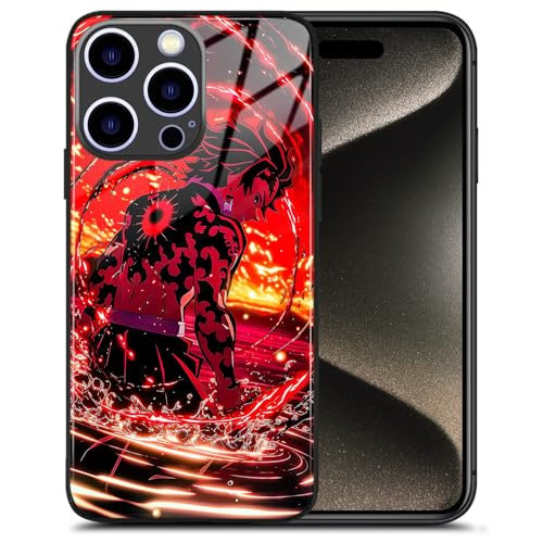 Tanjiro Demon Form Anime Silicone Tempered Glass Phone Case, Manga Fans Unique Design Glossy Cover for iPhone 16