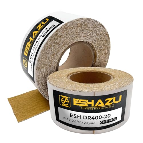 Eshazu 400 Grit Gold PSA Sandpaper Roll 20 Yard Long, 2-3/4" Wide - Self Adhesive Stickyback Sandpaper for Automotive, Woodworking Air File Sanders, Hand Sanding Blocks (400-GRIT | 60 Ft |)