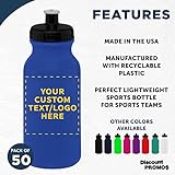 DISCOUNT PROMOS Custom 20 oz. Water Bottles with Push Cap Set of 50, Personalized Bulk Pack - Perfect for Gym, Hiking, Camping, Outdoor Sports - Reflex Blue