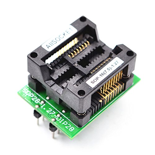 ALLSOCKET SOP16-7.5-1.27 SOP16 Package SOIC16 SO16 SOP16 to DIP16 Programming Adapter Testing,Debug,Validation,Programming Socket 1.27mm Pitch 7.5mm Width(300mil) SOP16(28)-1.27 OTS16(28)-1.27-04