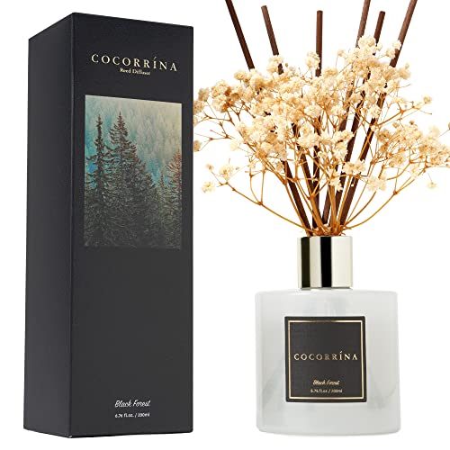 Cocorrína Reed Diffuser Sets, 6.7 oz. Black Forest Diffuser with Sticks Home Fragrance Reed Diffuser for Bathroom Shelf Decor